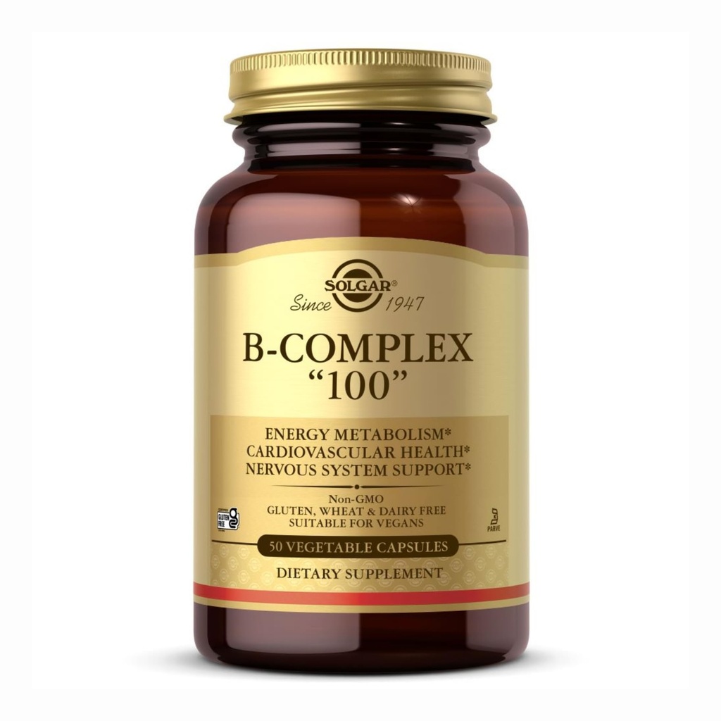 Solgar B-Complex 100" - 50 κάψουλες λαχανικών - Ενεργειακός Μεταβολισμός, Υποστήριξη νευρικού συστήματος - Μη ΓΤΟ, Vegan, Χωρίς γλουτένη - 50 εξυπηρετήσεις
