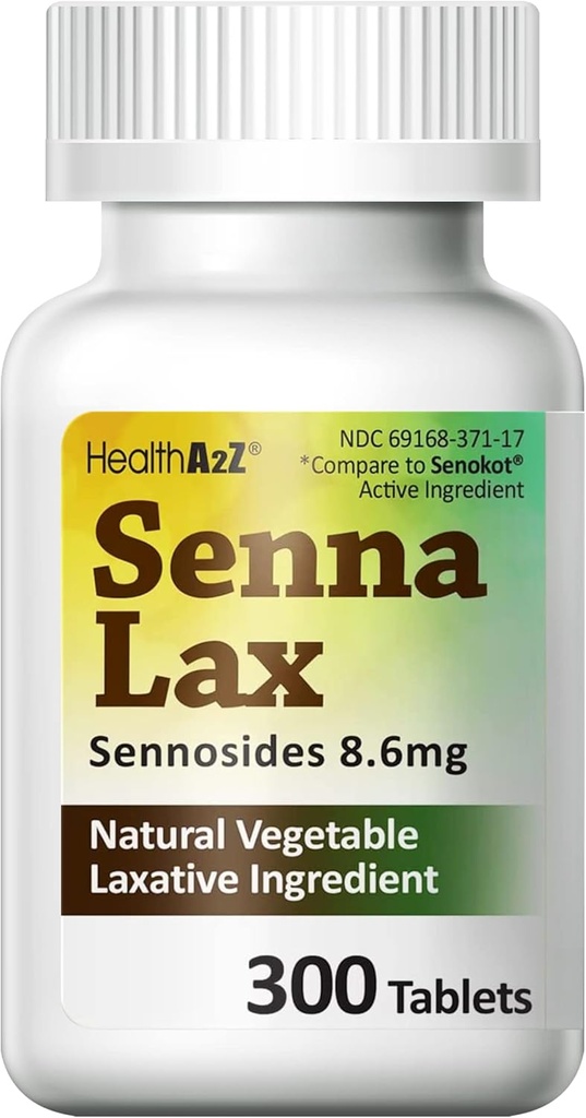 SağlıkA2Z® Senna Laxative | 300 Kont | Sennositler 8.6mg | Doğal Sebze | Laxative Malzemeler | Gece Yardımı | Bowel Hareketi | Constipation