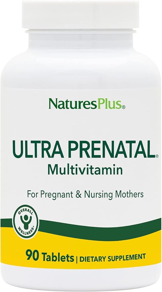 NaturesPlus Ultra Prenatal Multivitamin - 800 mcg Folate, 90 Vegetarian Tabletler - Demir ile Prenatal Supplement, Iodine, Food & B-Complex Vitaminler - Gluten-Free - 45 Hizmetler