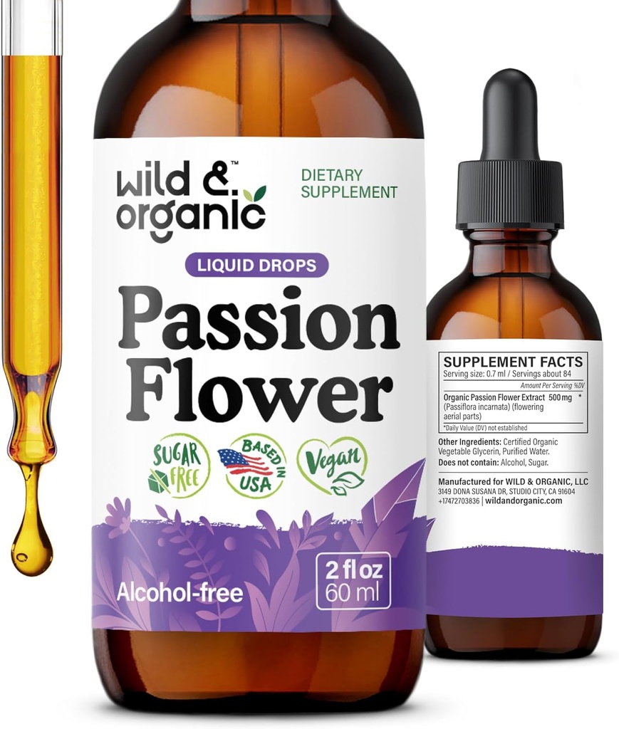 Wild & Organic Passionflower Tincture - Takeing Passion Flower Drops for Women - Liquid Passiflora Incarnata Herb - Vegan, Sugar & Alkol Ücretsiz Ekstraksiyon Tamam - 2 fl ozz