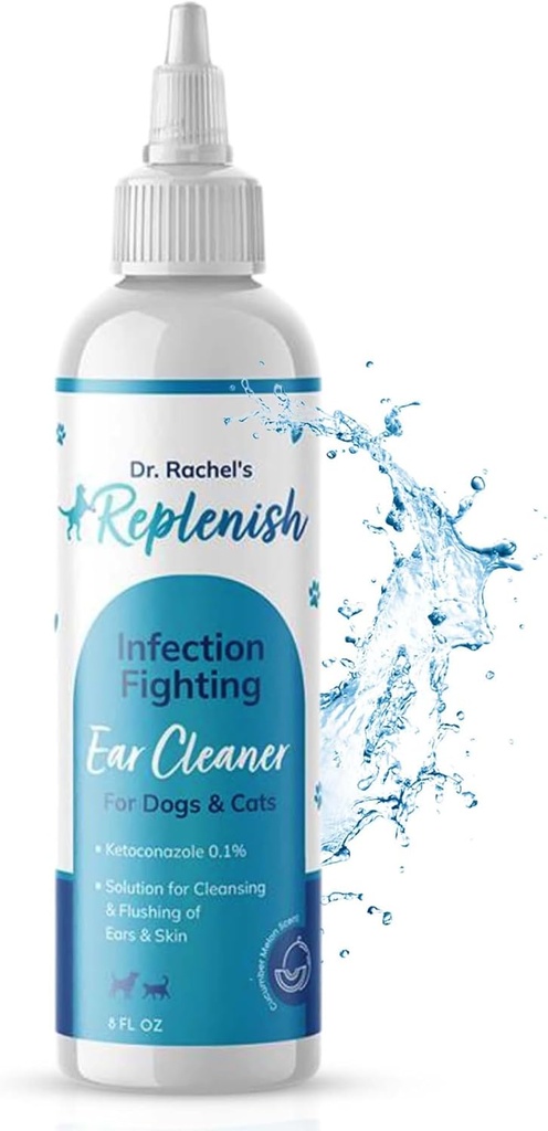 Köpekler ve Kediler için Replenish Otic Ear Temizlik Çözümleri - En Az Tedavi ve Odor Control için Gelişmiş Ear Flush Flush Flush - 8 oz