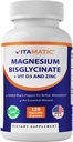 Vitamatic Magnezyum (Bisglycinate & Hoffman) D3 & çinko - 120 Veg Capsules - Destekler Kas, Ortak, Nerve & Heart Health - Non-GMO, Gluten-Free-Free