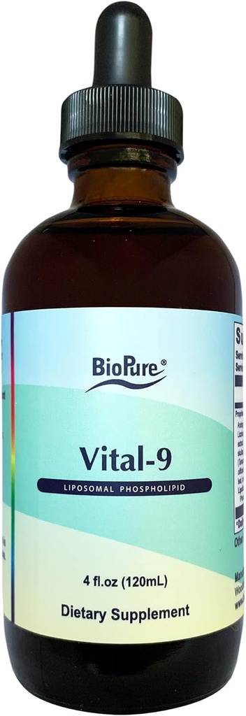 BioPure Vital-9 Liposomal Phospolipid – Poent Botanical Combination of 8 Herbal Extracts and Liposomes to Support Aναπνευστική, ουλώδης, ανοσοποιητική λειτουργία, Soothe Throat, & More – 4 fl. oz.
