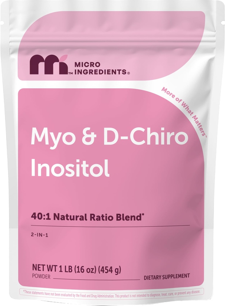 Mikro Malzemeler Myo-Inositol & D-Chiro Inositol Toz, 1lb (221 Hizmet) | 40:1 İdeal Oran Inositol Supplement for Women | Supports Hormonal Balance & Ovarian Health | Non-GMO, Vegan, Filler-Free
