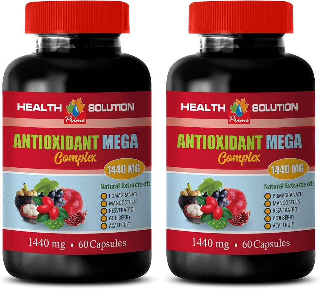 antioksidan kompleks takviyesi - ANTIOXIDANT MEGA COMPLEX 1440 MG - Mangosteen ekstra, antioksidan beslenme takviyeleri, cranberry pomegranate mangosteen, detox ve 2 Şişeler 120 Capsules