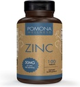 Pomona Wellness Zinc Συμπληρώματα για ενήλικες, 50mg, υγεία του δέρματος και ανοσοποιητική υποστήριξη, εύκολο να καταπιούν, για αντιοξειδωτικό και συνολική υγεία, Vegan, μη GMO, 100 δισκία