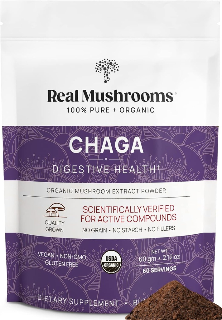 Gerçek Mushrooms Chaga Mushroom Toz – Organik Chaga Meyveli Vücuttan Çeviri – Daily Wellness & Enerji Desteği – Vegan, Non-GMO, 60 Oda Tamamı
