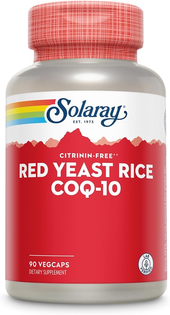 SOLARAY Red Yeast Rice Plus CoQ-10 & No-Flush Niacin Vitamin B-3, Sağlıklı Kalp ve Cardiovascular Desteği, Non-Irradiated & Citrinin Free, 60 Day Money Back Garanti, 90 Hizmet, 90 VegCaps