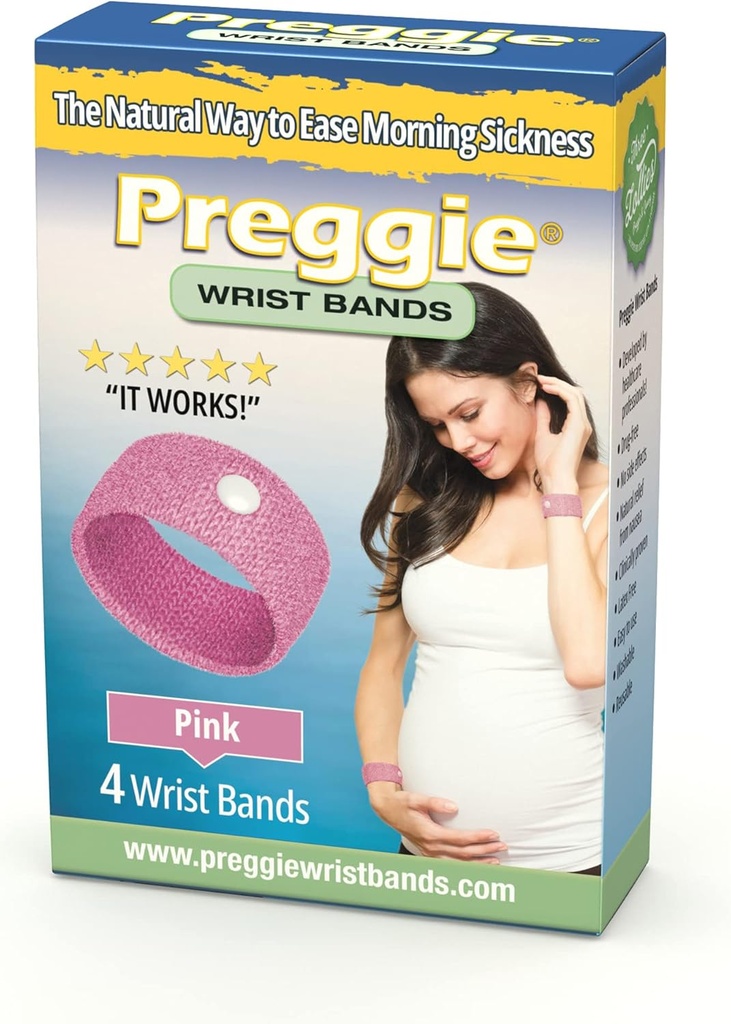 Preggie Anti-Nausea Bilebands – Sabah Hastalığı Yardımı – Klinik Olarak Nausea Yardımı - Hamile Nausea Relief – Acubas Bileband - 4 Bands - Pink
