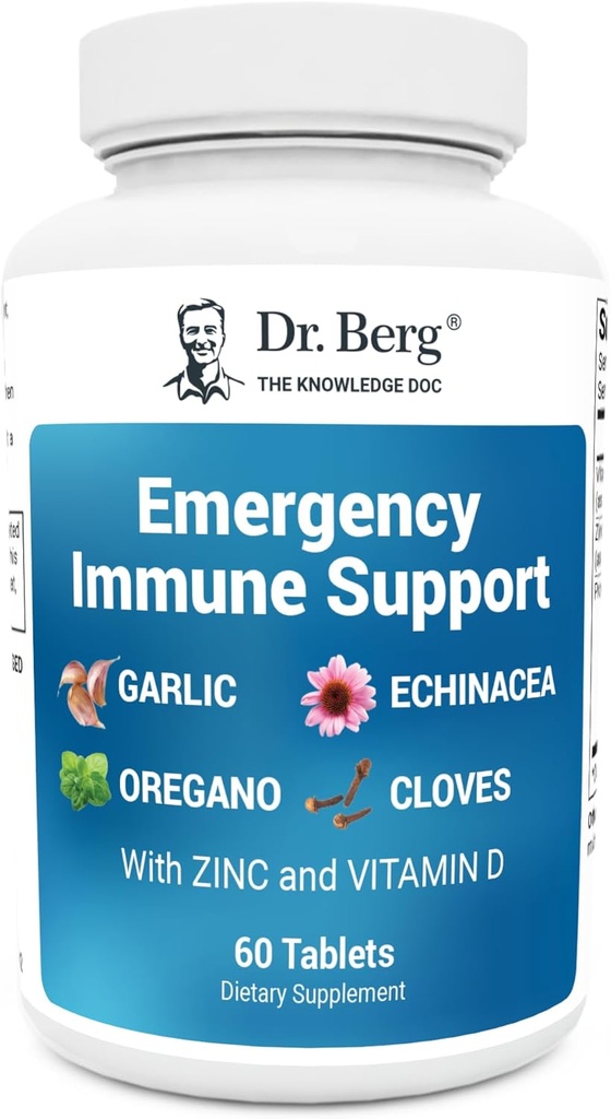 Dr. Berg Emergency Immune Support w/Echinacea - Herbal Extracts (Warning: Güçlü Herbal Koks) - Immune Support Supplement, 2 Immune Vitamin D & 10mg of Çinko - 60 Tabletler
