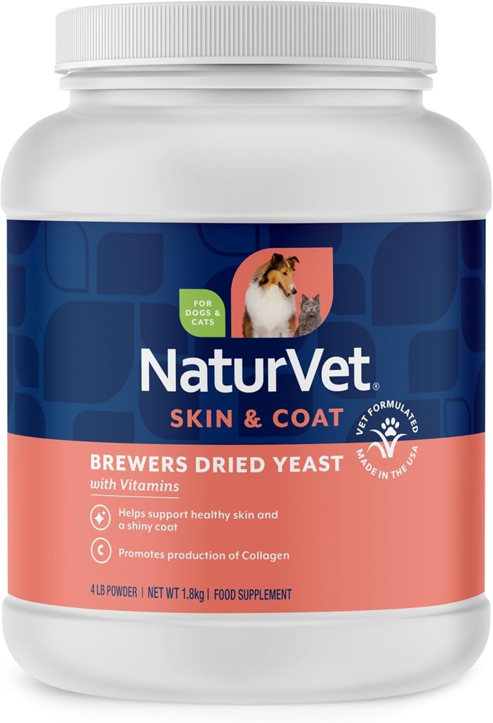 NaturVet – Brewer'in kuru Yeast Formula ile Fla Flavoring – Plus Vitaminleri – Sağlıklı Skin & Glossy Coat – B-1, B-2, Niacin & Vitamin C – Köpekler ve Kediler için (4 lb Toz)