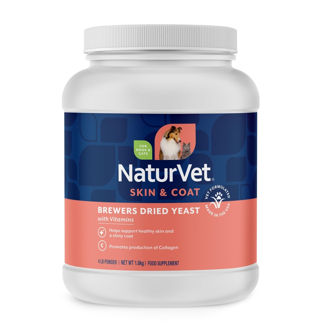 NaturVet – Brewer'in kuru Yeast Formula ile Fla Flavoring – Plus Vitaminleri – Sağlıklı Skin & Glossy Coat – B-1, B-2, Niacin & Vitamin C – Köpekler ve Kediler için (4 lb Toz)