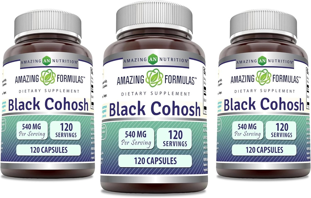 Amazing Formulas Black Cohosh 540 mg 120 Capsule Supplement | Non-GMO | Gluten Free | Made in USA (3 Pack)