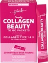 PINK Collagen Toz Go | 20 Seyahat Paketleri | Unflavored Toz Tip 1 & 3 | Gluten Free & Non-GMO Grass Fed Fed
