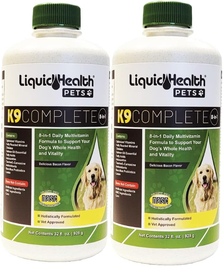 LIQUIDHEALTH Κατοικίδια ζώα K9 Πλήρης 8-σε-1 Υγρή Πολυβιταμίνη για ενήλικες Senior Dogs & κουτάβια, Όλα σε μία ολοκληρωμένη Φόρμουλα Βιταμίνες Canine για το δέρμα & παλτό, Κοινή Υγεία, Ανοσολογική Υποστήριξη - USA Made (2 Pack)