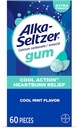 Alka-Seltzer Cool Action Heartburn Relief Gum, Extra Strength Antacid Gum, Acid Indigesion and Upset Stomach Relief, No Chalky Taste, Cool Mint Flavor, 60 Count
