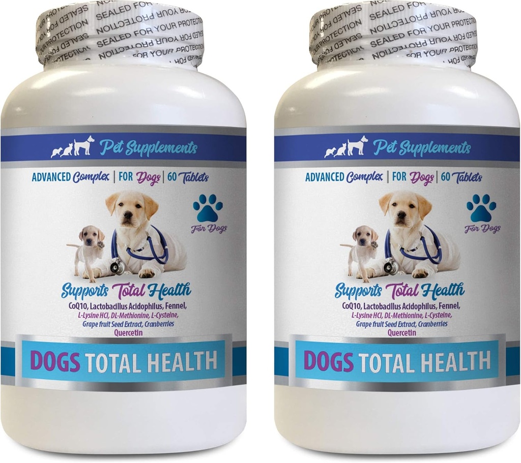 PET SUPPLEMENTS & NUTRITION LLC Dog Dental Machinery - Köpekler Total Health Control - Immune Support - Saç Skin Nails Oral Eye Health Formula - Köpekler için Oral Kalsiyum - 2 Şişe (120 Tedavi)