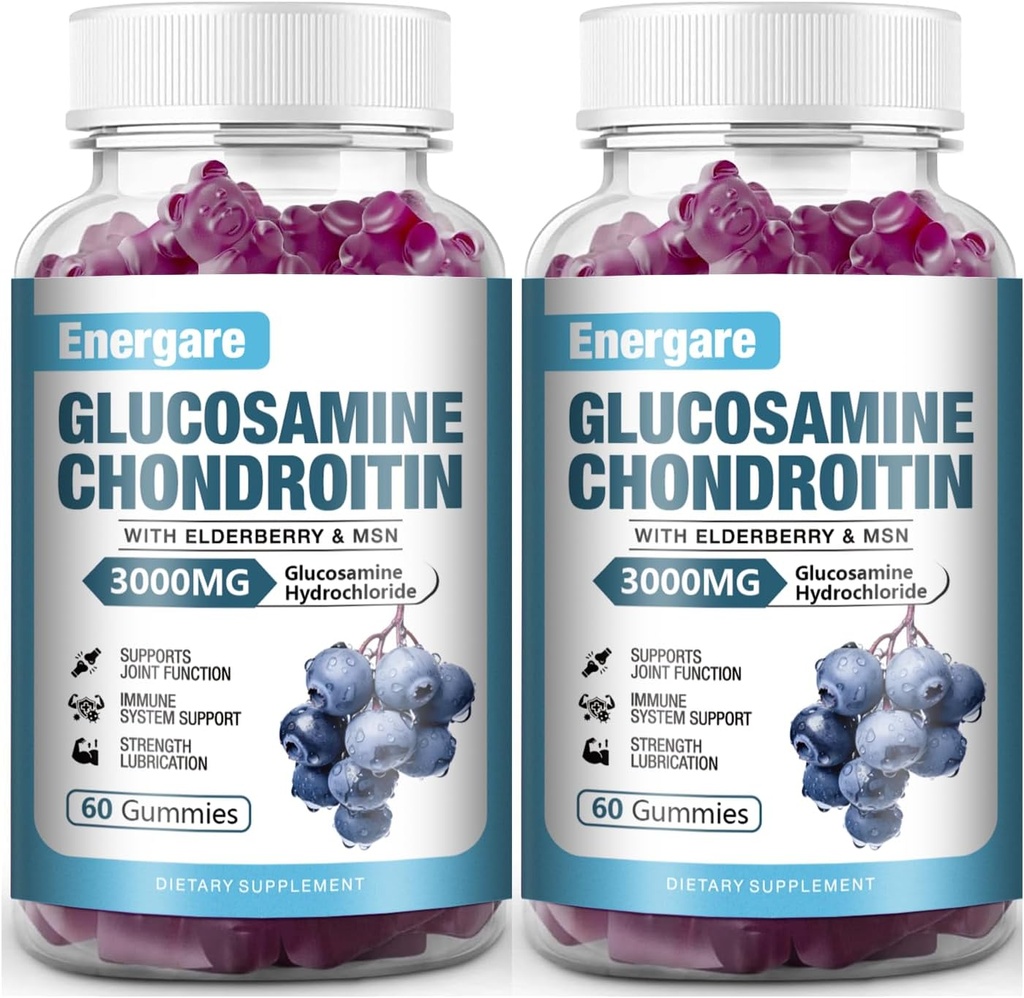 2 Pack 3000 mg Glucosamine Chondroitin ile MSM Gummies & Elder, Ekstra Güçlü Ortak Destek Sağlığı, Flexability, Antioksi, Immune Supplement Gummy for Yetişkinler, Men & Women 120 Counts