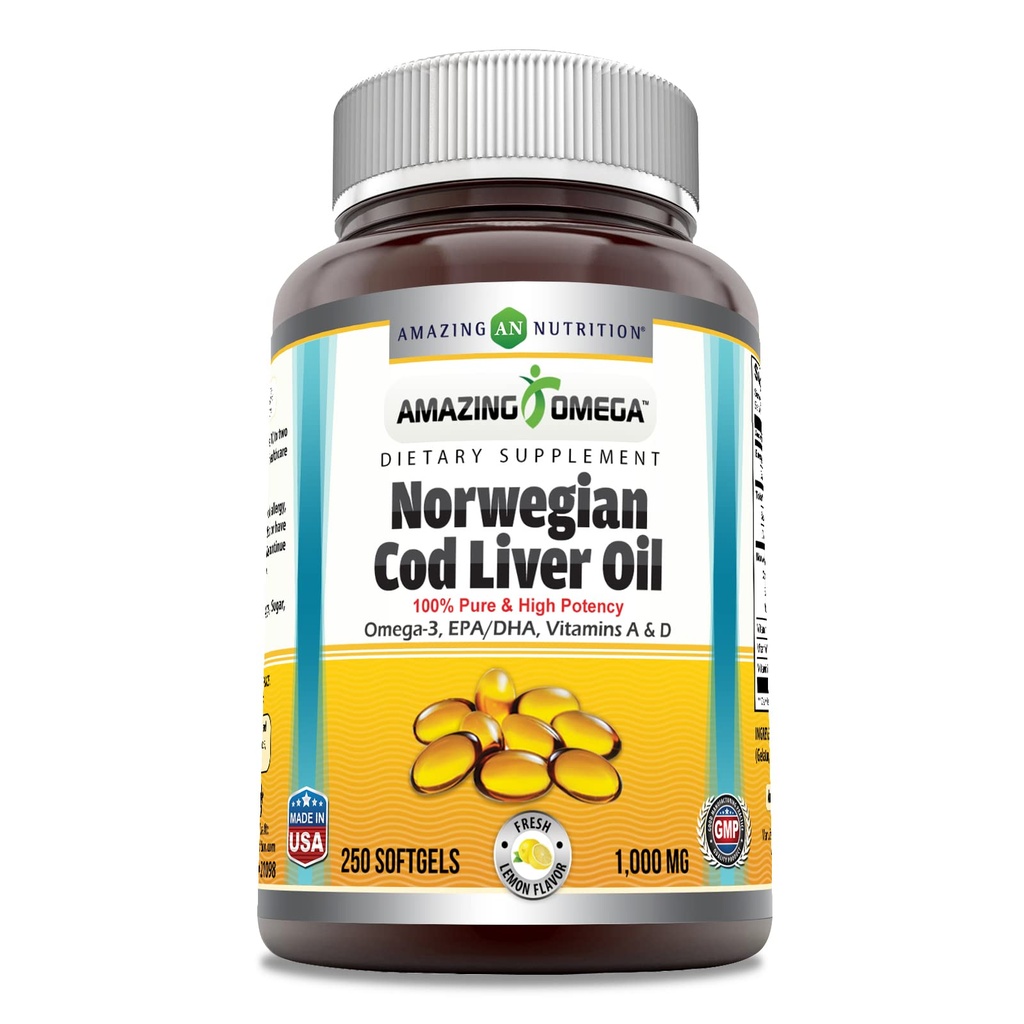 Amazing Omega Norveç Cod Liver Oil 1000 Mg 250 Softgels | Lemon Flavor