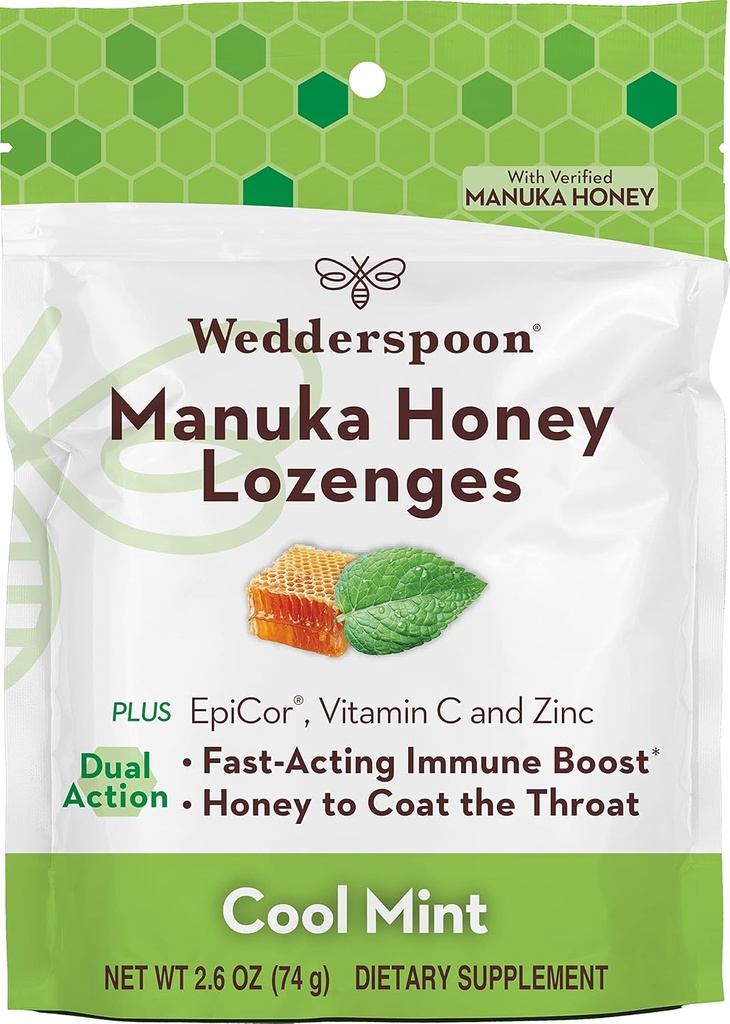 Wedderspoon Manuka Honey Immunity Lozenges, Cool Mint, 2.6 Oz ( 1), Gerçek Yeni Zelanda Honey, İki Saat İçinde Immunity