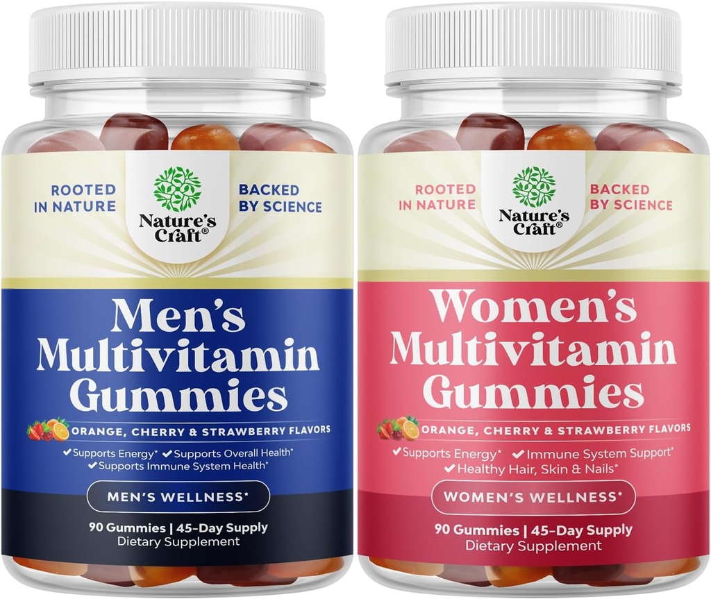 Daily Mens Multivitamins Gummies with çinko and Biotin for Energy and Immunity and Daily Multivitamin for Women Gummies - Gummy Vitamins for Health and Wellness - Non-GMO Gluten Free & Halal