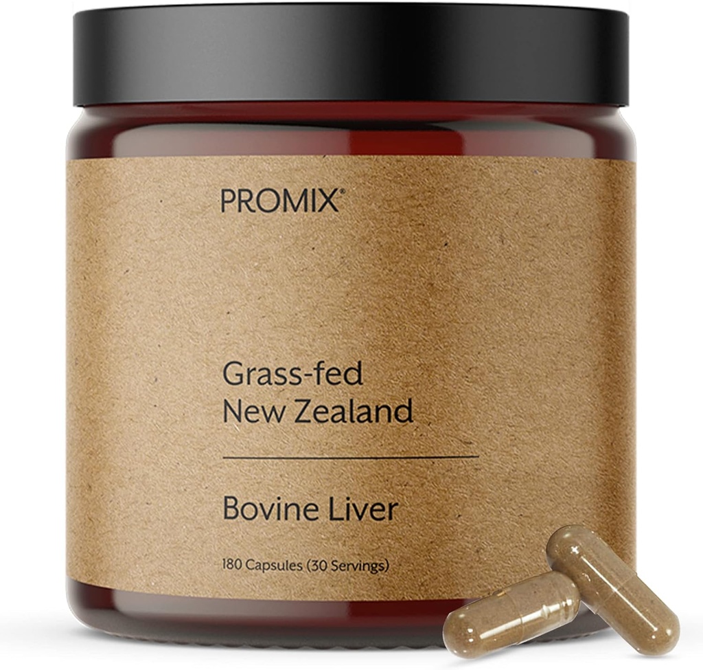 ProMix Beslenme Çim Fed Raw Beef Liver Supplement, Multivitamin - Bio kullanılabilir A, B12, D3, Heme Iron - 180 Gelatin Capsules
