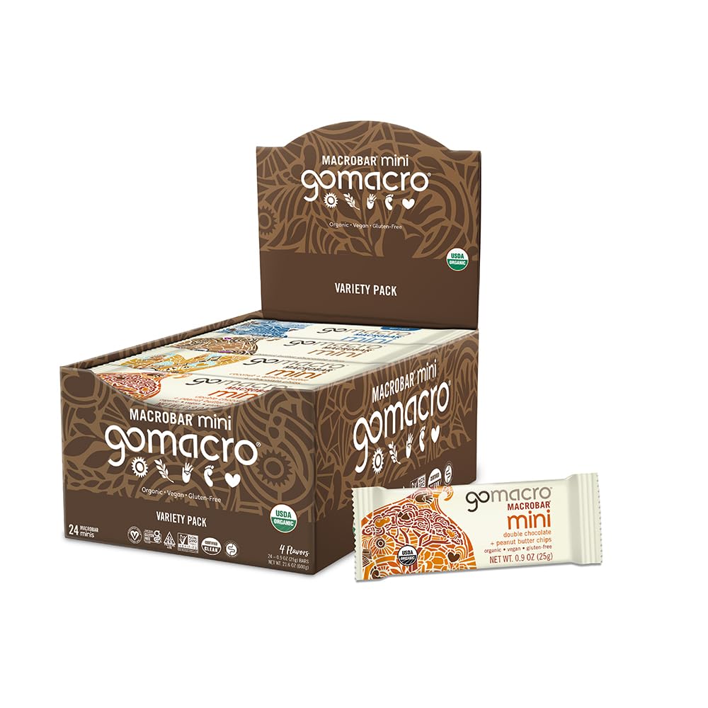 GoMacro MacroBar Mini Organik Vegan Protein Barlar, Çeşitli Paket, 0.9 Oz, 24 Count
