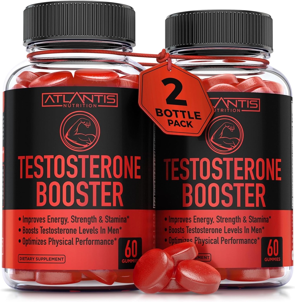 Atlantis Beslenme testosteron (28) Erkekler için Gummies - Güçlü ve Stamina - Performans ve Erkek Geliştirme - Tribulus, Horny Goat Weed, Maca Root | 2Pack (120 Gummies)