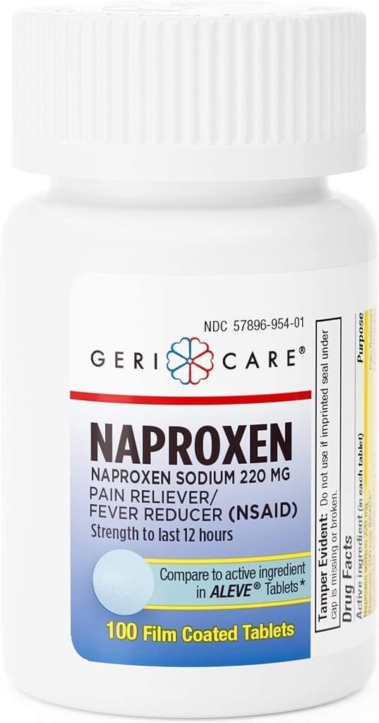 GeriCare Naproxen sodyum Tabletleri, 220 mg (100 Kont)- NSAID Ekstra-Strength Pain Relief for Headache, Arthritis, Muscle Aches, Menstrual Cramps- Film-Coated Naproxen, Anti-Inflammatory & Ateş Çözümleri