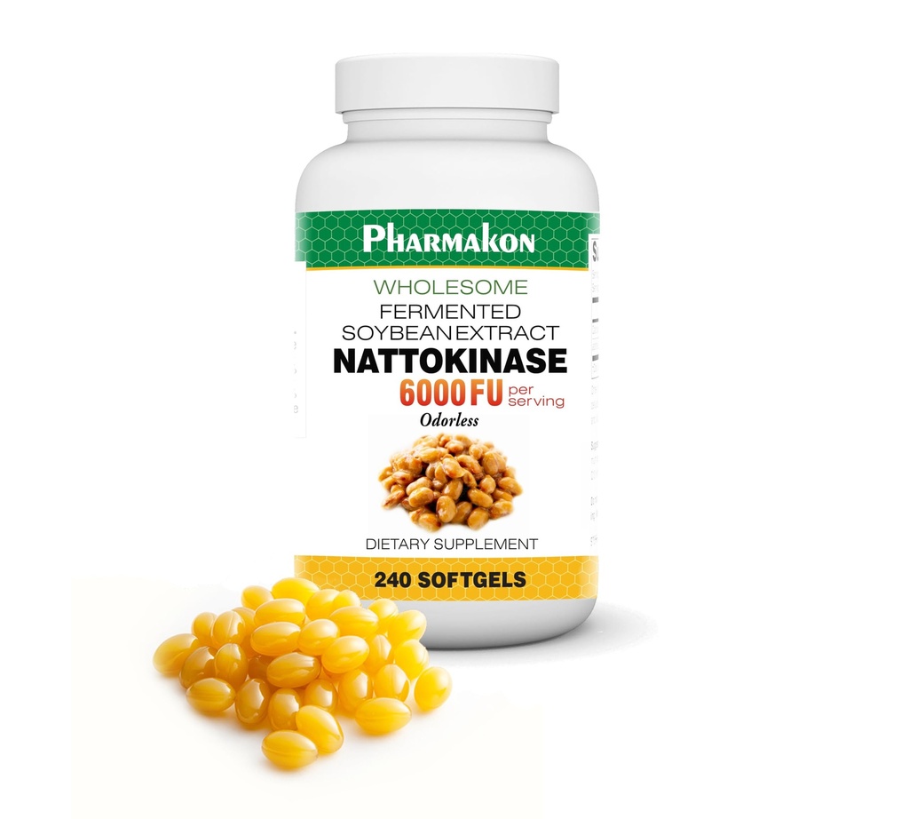 PHARMAKON Nattokinase, βιοδιαθέσιμες μαλακές κάψουλες, εκχύλισμα σόγιας βιολογικής ζύμωσης, 6000 FUs ανά υπηρεσία