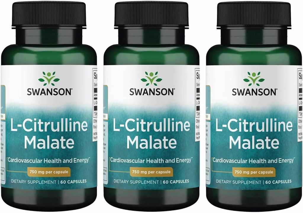 Swanson L-Citrulline Malate - Amino Acid Supplement Promotion Energy Production & Healthy Blood Circulation - Natural Formula Supporting Συνολική ευεξία - (60 κάψουλες, 750mg έκαστο) (3 Pack)