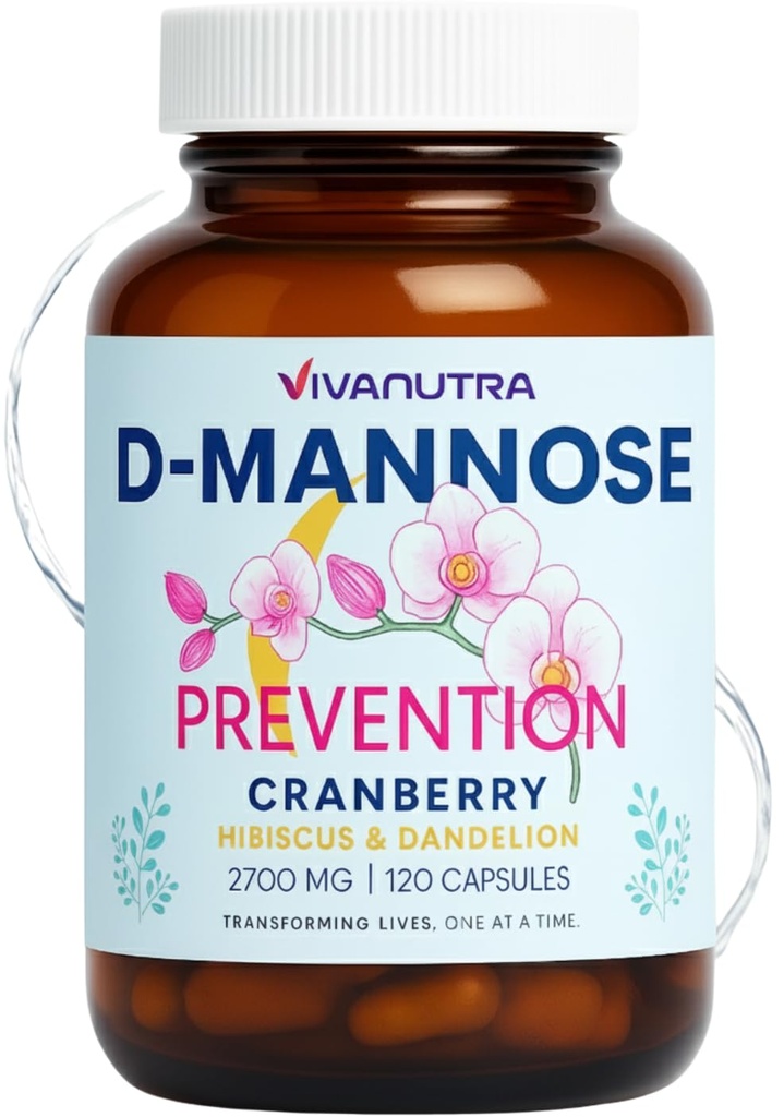 Cranberry D Mannose Capsules – D Mannose with Cranberry, Hibiscus & Dandelion, 2000 mg/Day – Supports Urinary Tract Health & Comfort – 120 Veggie Capsules