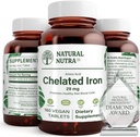 Doğal Nutra Chelated Iron Supplement for Men & Women, Nails Health, Optimal Aborpsiyon, Gelişmiş Demir Seviyeye Yardım, Vücut Fulid'i Geliştirmeye Yardım, Saç Büyümesini Geliştirmeye Yardım, Cilt Sağlığı, 180 Tablet
