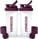 Utopia Home Shaker Şişe 2 Pack - 24 Ounce Plastik Protein veya Cocktail Shaker Şişe for Pre & Post egzersiz için Twist & Lock Protein Box Storage (Clear/Plum)