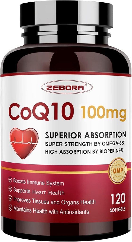 CoQ10-100 mg-Softgels with PQQ, BioPerine & Omega-3, Coenzyme Q10 Supplement for High-Abxia, Powerful-Antioxy, Support Heart & Energy-Productionion