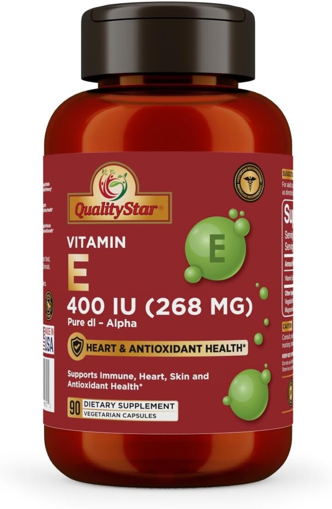 Immune, Heart, Skin, & Antioksi Health için E Capsules - 100% Vegan Once Daily Capsules 90 Capsules 400 IU (268 mg)