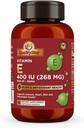 Immune, Heart, Skin, & Antioksi Health için E Capsules - 100% Vegan Once Daily Capsules 90 Capsules 400 IU (268 mg)