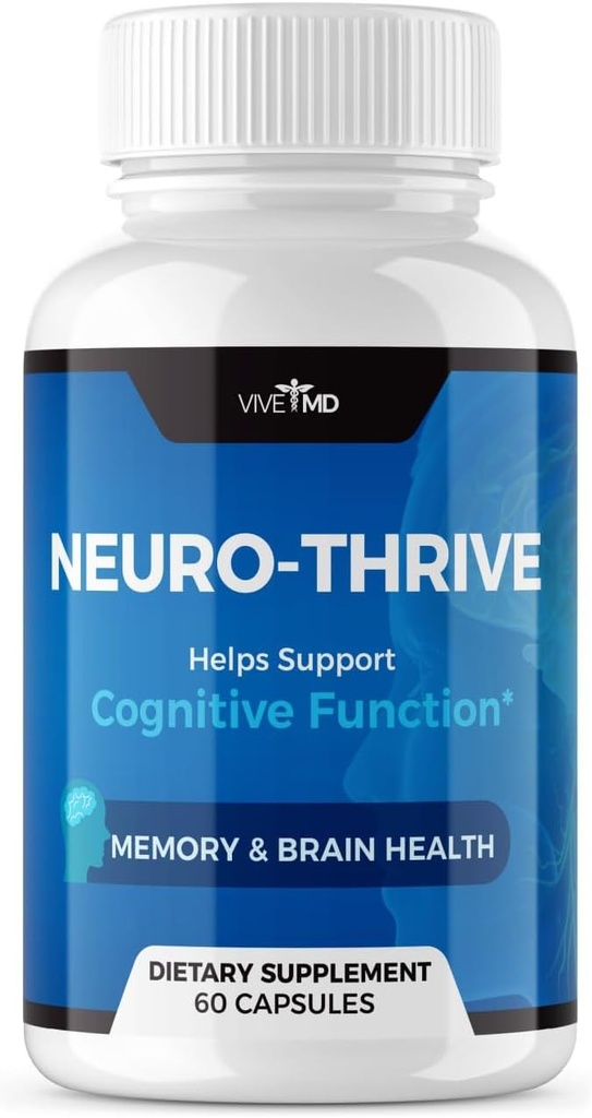 VIVE MD Nöro Thrive Beyin Tamamı - Resmi Formula - Nöro Thrive PQ, Neuro Thrive - Ginkgo Biloba Extract ile Ekstra Kuvvetler, Sibirya'nın Renkli - (60 Capsules)