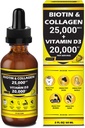 Nature Manu-Premium 25.000mcg Liquid Biotin & Collagen+20.000iu Βιταμίνη D3 Όλα-σε-ένα Wellness Daily Drops. Υποστηρίζει υγιές δέρμα, πιο δυνατά νύχια, ανάπτυξη μαλλιών. Νόστιμο άρωμα φράουλας - 2 FL OZ/60 ML