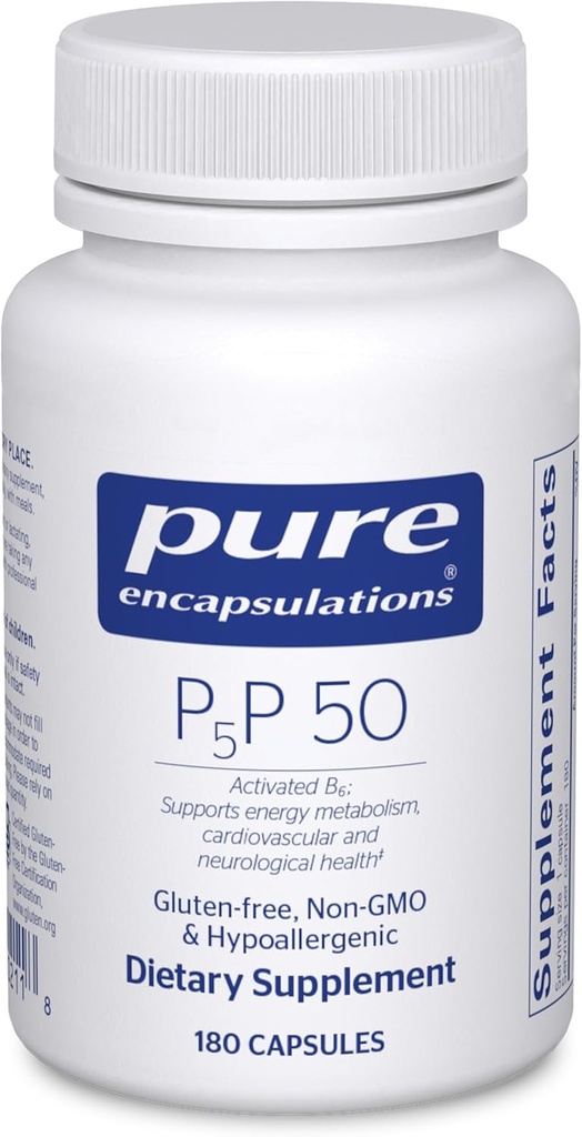 Pure Encapsulations P5P 50 - Active Vitamin B6 - Enerji Metabolism & Beyin Sağlığı * - Gluten Free & Non-GMO - 180 Capsules