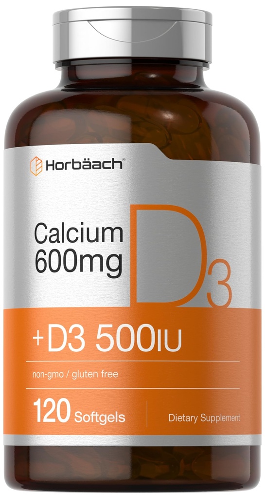 Horbäachelli Supplement with Vitamin D3 | 600 mg | 120 Softgels | Non-GMO & Gluten Free | for Men and Women
