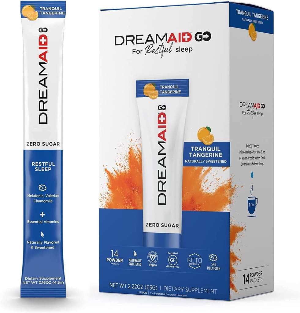 Sleep Aid Drink Mix, DreamAid, Melatonin, Chamomile - Helps Yetişkinler Fall Asleep Faster, Sleep Longer ve Wake up feeling Rejuvenated, Zero Sugar & Keto Friendly, 14 Hizmetler (Pazarlama)