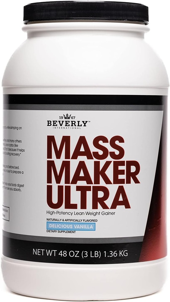 Beverly International Mass Maker Ultra Vanilla, 14 μερίδες, 3lb. Κατασκευάστε Lean Mass Like a Pro. Γαλακτοπρωτεϊνη Isolate, Whey Protein Isolate + Egg. MCT Oil. Καθαρό υδατάνθρακες, Μεγάλη Γεύση