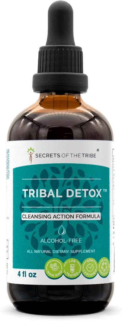 Tribal Detox Herbal Extract, Alkol Özgür Glycerite Tincture, Turmeric, Dandelion, Milk Butle, Burdock, Cleavers, Cranberry, Goldenrod, Green Tea Cleansing Action Formula (4 FL OZ)