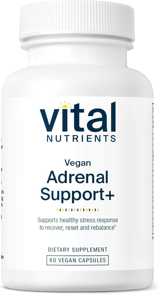 Vital Nutrients Vegan Adrenal Destek + | Adrenal Gland Fonksiyonlar ve Sağlıklı Stres Cevap* | Mild Stres* | Gluten, Süt & Soy Free | 60 Capsules