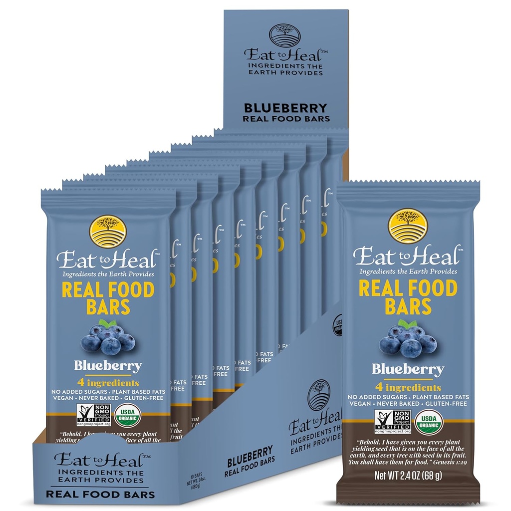 YemeToHeal Blueberry Real Food Bar - Organik Protein Barlar, Vegan Yiyecek, Sağlıklı Gluten Ücretsiz Protein Yiyecek - Low Sugar Protein Bars, Non GMO, Never Baked, Plantive Organic Snacks - Enjoy to Enjoy to Enjoy