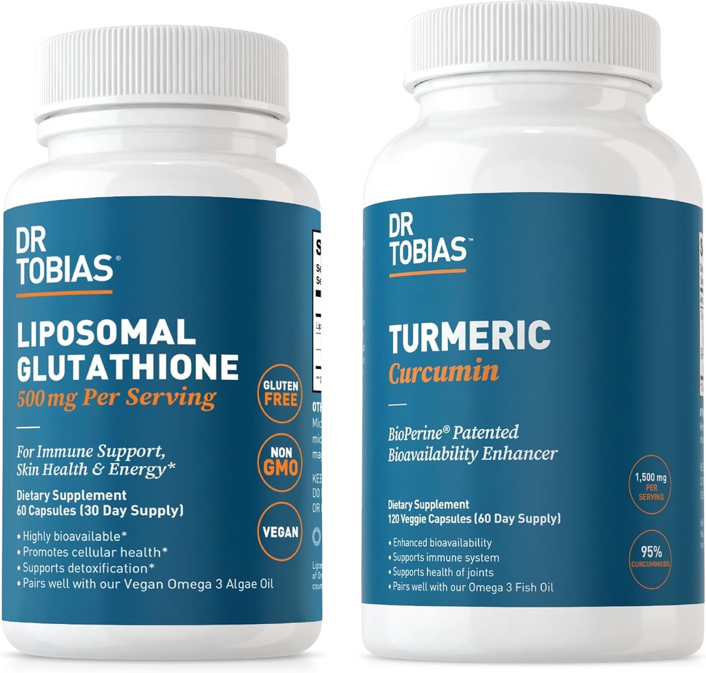 Dr. Tobias Turmeric Curcumin ve Liposomal Glutathione - Ortak Sağlık, Immune Function ve Skin Vitality - Vegan, Non-GMOMOMO