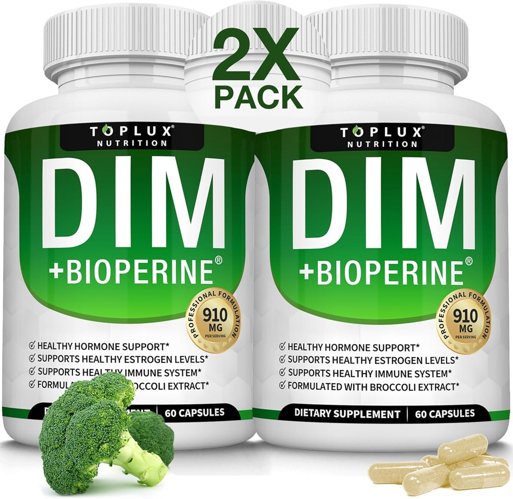 Dim Supplement 910 mg Plus BioPerine Complex - Diindolylmethane για την υποστήριξη της ισορροπίας ορμονών και οιστρογόνων Μεταβολισμός, Βοηθά με την εμμηνόπαυση Ακμή PCOS Better Skin Bodybuilding, για άνδρες γυναίκες, 60 κάψουλες