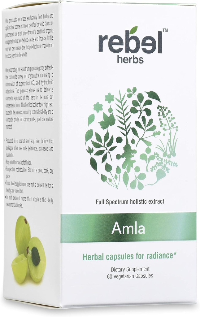 Rebel Herbs Amla Capsules (Amalaki) - Immune Support, Vegan, Gluten-Free, Ayurvedic, Antioksi, Sertifikalı Organik Amla Capsules