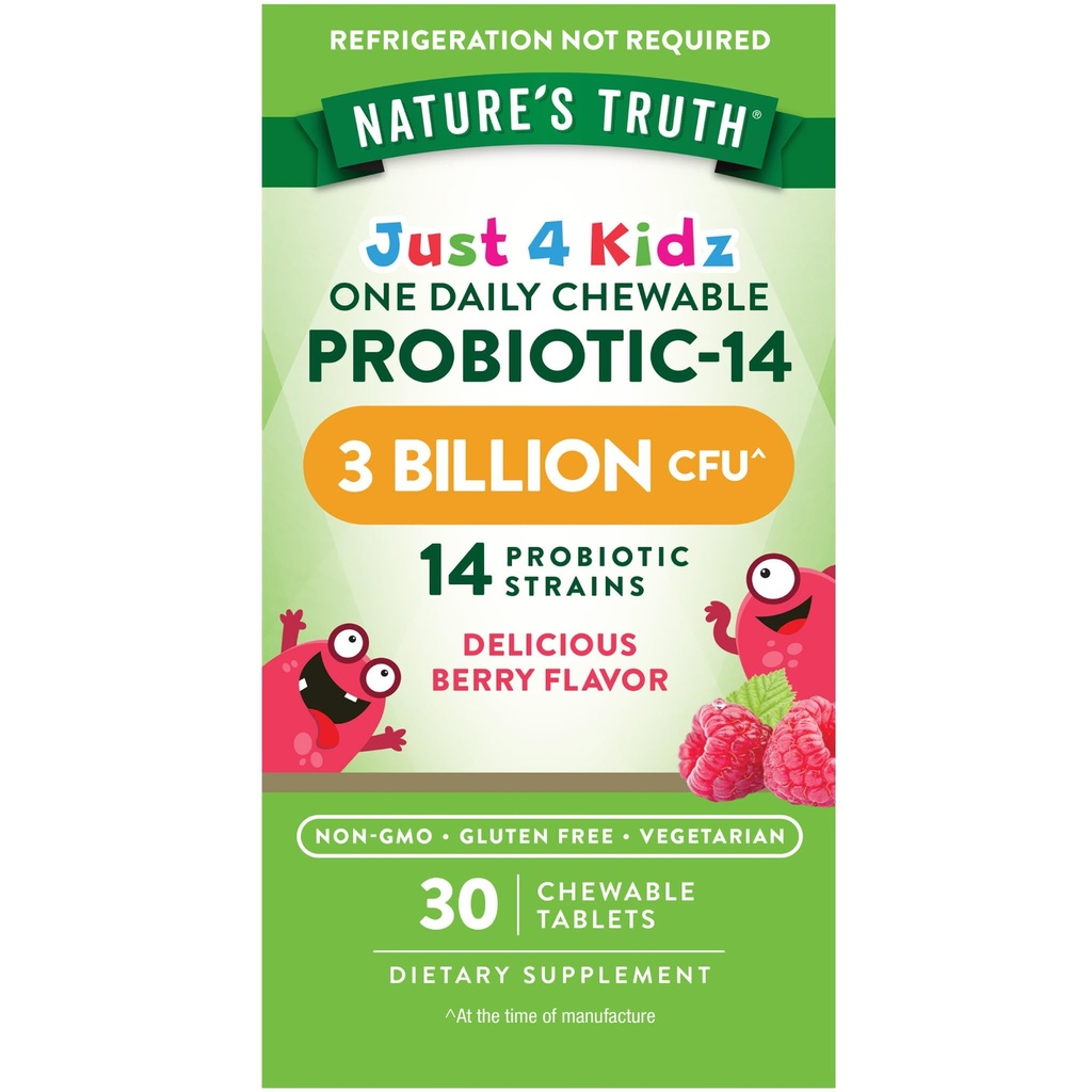 Nature's Truth Probiotics for Kids | 30 Chewable Tablets | 3 Billion CFUs | Berry Flavor | Vegetarian, Non-GMO & Gluten Free Supplement